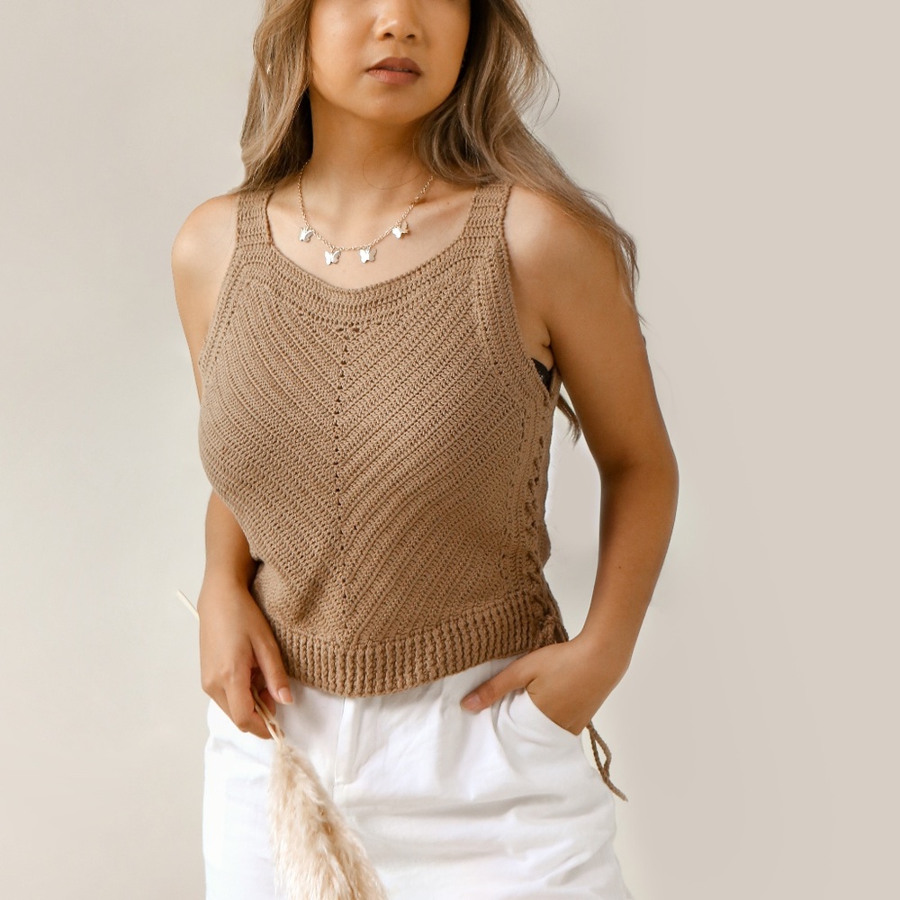 Brown Knit Crochet Tank Top